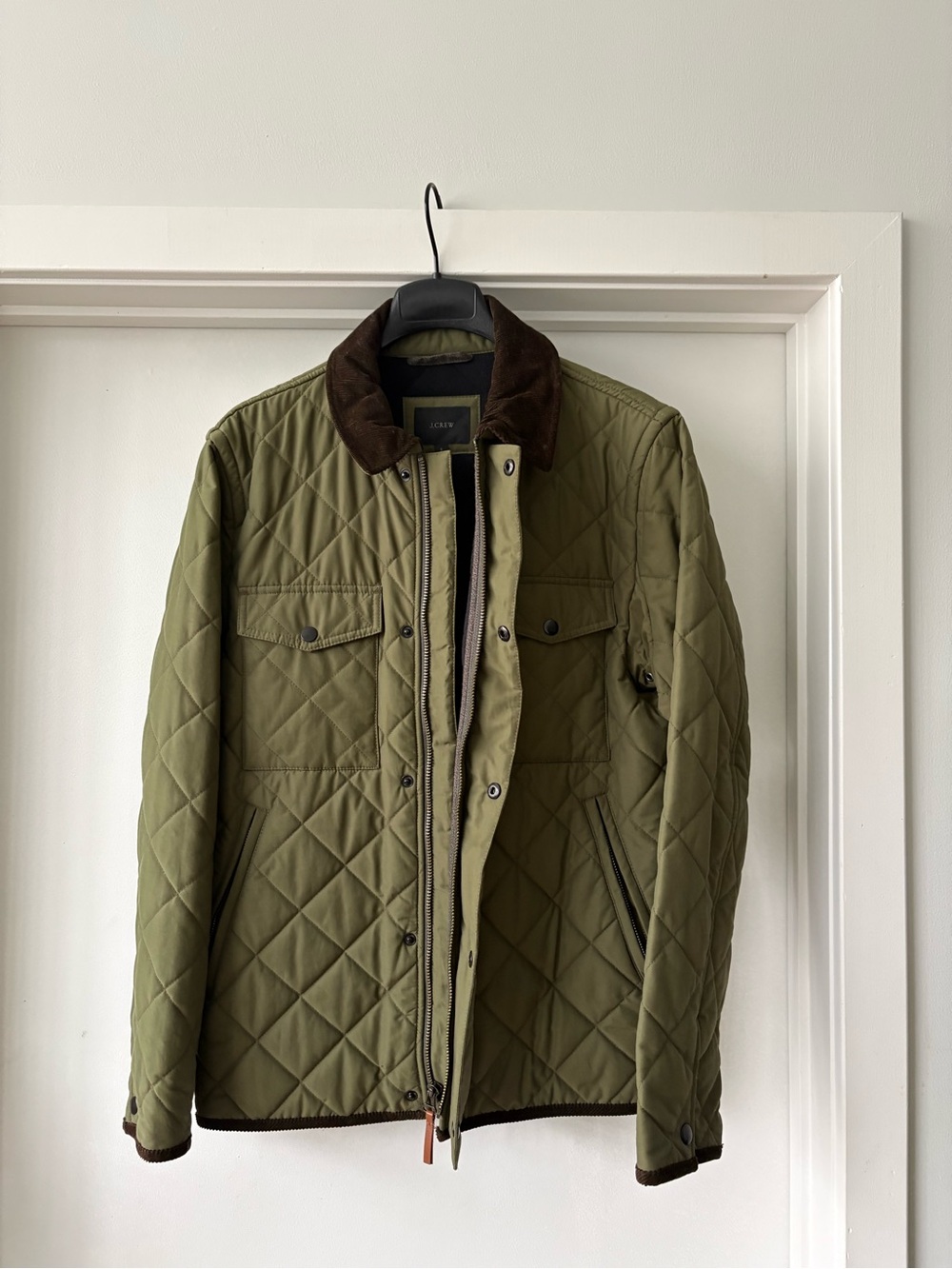 J.Crew Sussex Quilted Jacket with Corduroy Collar